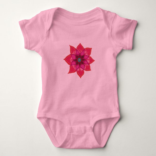 Body Para Bebê Flor mandala Baby Jersey Bodyfato, Branco (Frente)