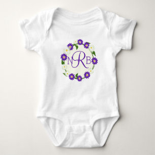 Body Para Bebê Flor Wreath Monograma Roxo