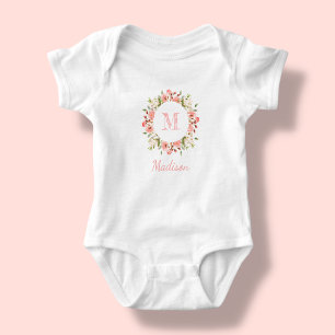 Body Para Bebê Floral cor-de-rosa-pêssego   Bebê personalizado