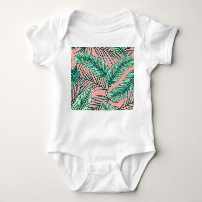 Body Para Bebê Floral da Selva Tropical: Padrão de Folhas de Palm (Frente)