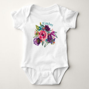 Body Para Bebê Floral de Aquarela Personalizada