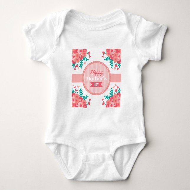 Body Para Bebê floral de dia de as mães (Frente)