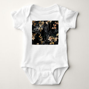 Body Para Bebê Floral Escuro: Pintura Sem Costura Por Aquarela.
