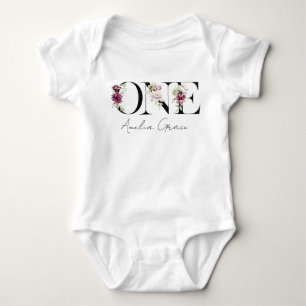 Body Para Bebê Floral ONE Conjunto de Primeiro Aniversário + Nome