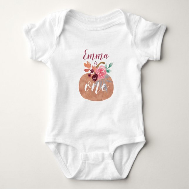 Body Para Bebê Floral Pumpkin no primeiro aniversário com nome (Frente)