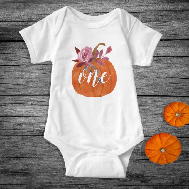 Body Para Bebê Floral Pumpkin um primeiro aniversário (Criador carregado)