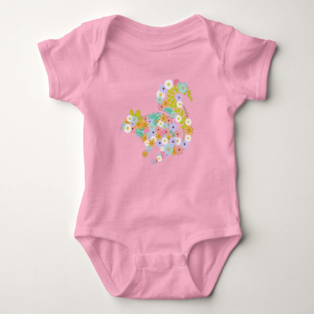 Body Para Bebê Floral Squirrel Flowers Animal Bonito (Frente)