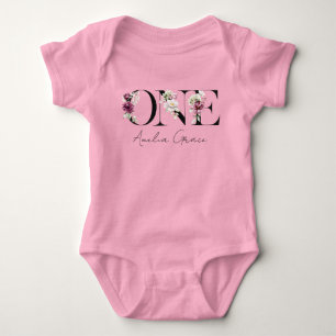 Body Para Bebê Floral UM Conjunto de Primeiro Aniversário + Nome