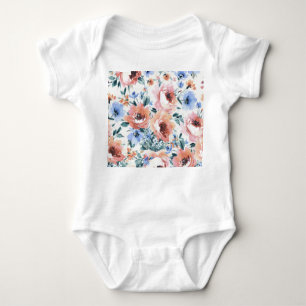 Body Para Bebê Flores de aquarela, ilustração uniforme de padrões