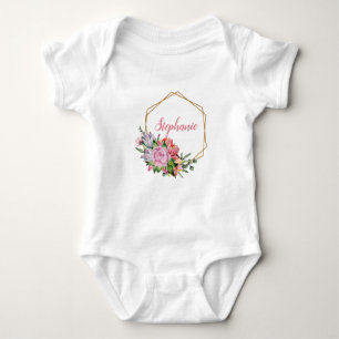 Body Para Bebê Flores de Aquarela Roxas e Rosas - Personalizado
