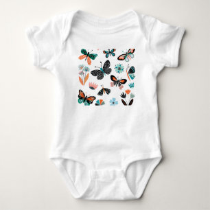 Body Para Bebê Flores de Borboletas: Coleção Desenhada Mão