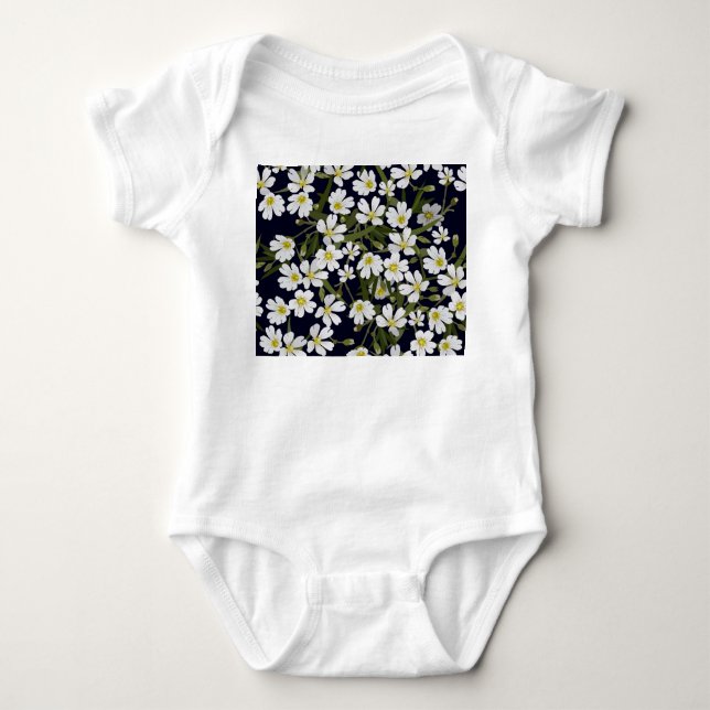 Body Para Bebê Flores de campo branco: padrão de colheita. (Frente)