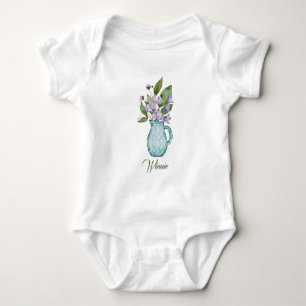 Body Para Bebê Flores De Ervilha Púrpura E Doce Com Aquarelas