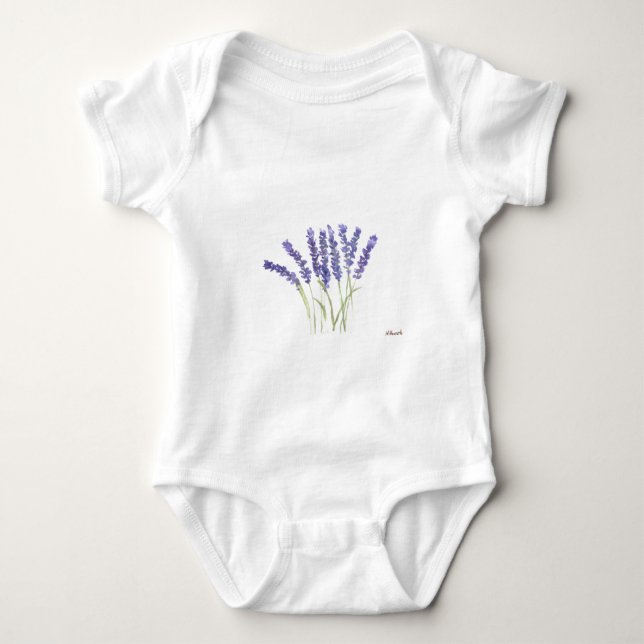Body Para Bebê Flores de lavanda Água-forte floral roxa Fofa (Frente)