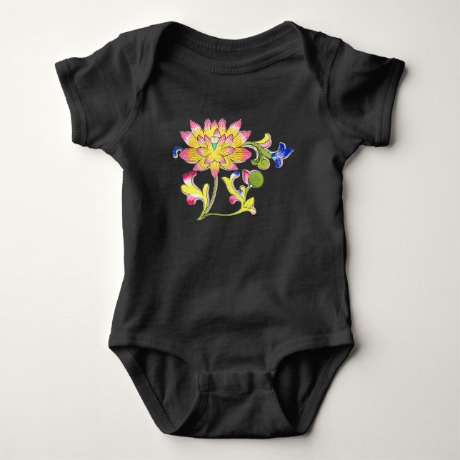 Body Para Bebê Flores de Lótus e Videira (Frente)
