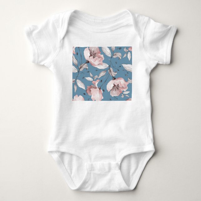 Body Para Bebê Flores de primavera, folhas, design sem costura (Frente)