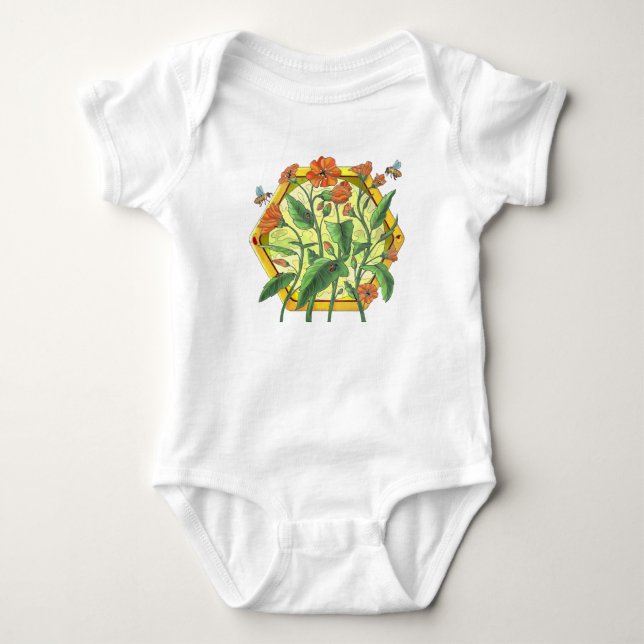 Body Para Bebê flores e abelhas (Frente)