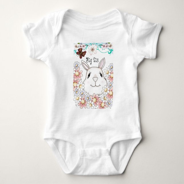 Body Para Bebê Flores e Borboletas de Coelho Bonito (Frente)