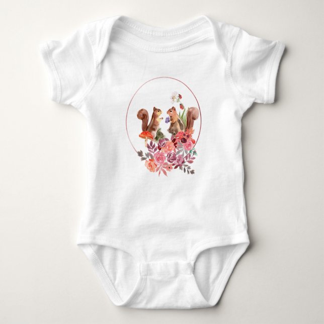 Body Para Bebê Flores e esquilos (Frente)