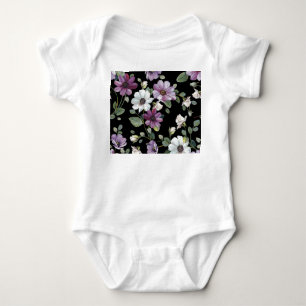 Body Para Bebê Flores Elegantes Cosmos: Sem Costura De Aquarela.