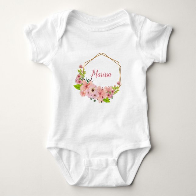 Body Para Bebê Flores em Aquarela Rosa Bonito - Personalizado (Frente)