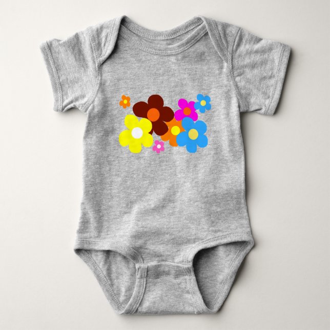 Body Para Bebê Flores Felizes Cinzas de carvão leve (Frente)