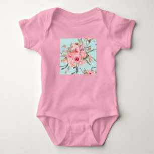 Body Para Bebê Flores Rosa Esmagadas no Azul Claro