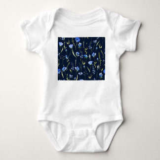 Body Para Bebê Flores Rusticas Azuis: Ilustração Botânica.