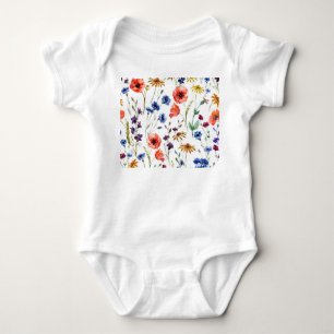 Body Para Bebê Flores Selvagens Aquarelas Cachorro Poppy Chamomil