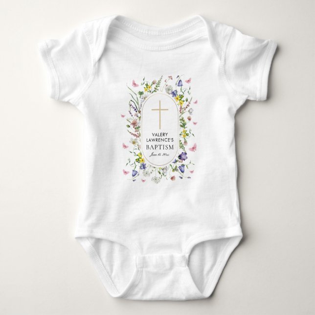 Body Para Bebê Flores selvagens Baptism Boho Chic (Frente)