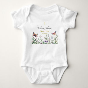 Body Para Bebê Flores silvestres e borboletas Batismo ortodoxo