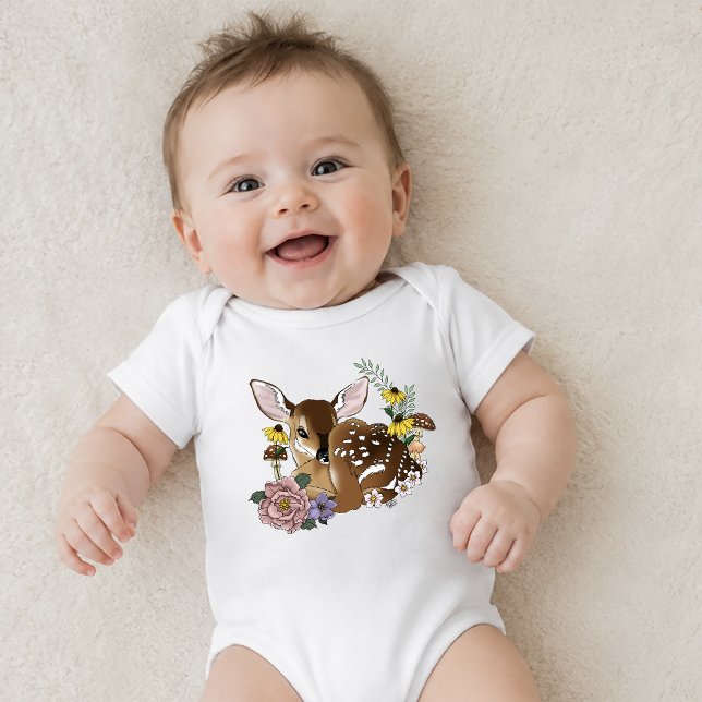 Body Para Bebê Flores Silvestres Fofas Corça Azul Bebê Deer Bosqu (Criador carregado)