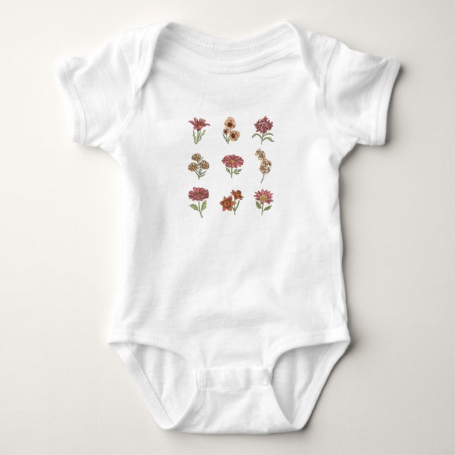 Body Para Bebê Flores Silvestres Vintage Botânica (Frente)