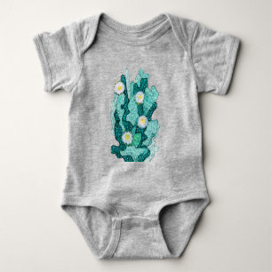 Body Para Bebê Flores Suculentas De Cactus Vazias Turquesa Floral