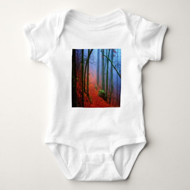 Body Para Bebê Floresta Pintada Outono Névoa Azul (Frente)