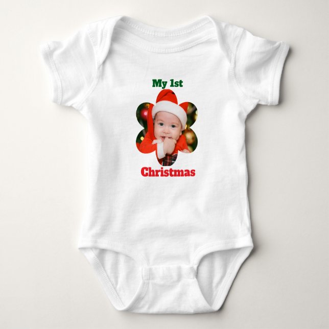 Body Para Bebê Flower Shape My 1st Christmas Photo (Frente)