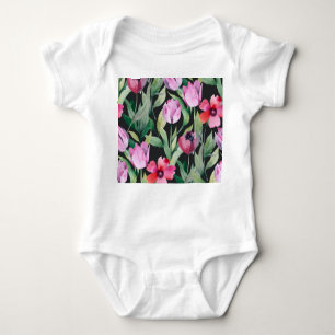 Body Para Bebê Fluxo floral de aquarela, lindo padrão sem costura