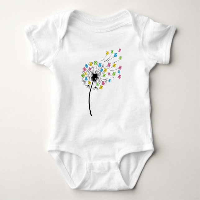 Body Para Bebê Flying cute bears dandelion flow (Frente)