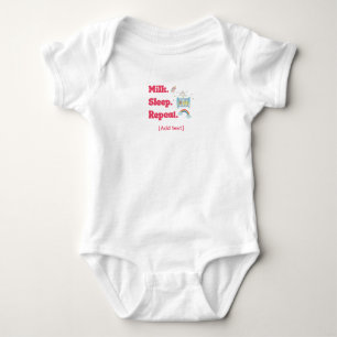 Body Para Bebê Fofa "Leite. Sono. Repetir." Cama de Bebê & Arco-í