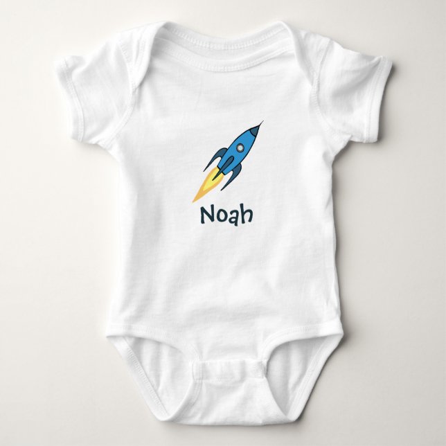 Body Para Bebê Foguete Azul Navio Espacial Personalizado (Frente)