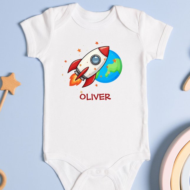 Body Para Bebê Foguete Vermelho Cinto no Espaço (Criador carregado)