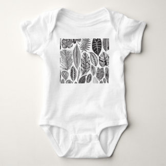 Body Para Bebê Folhas exóticas, preto e branco floral vintage.