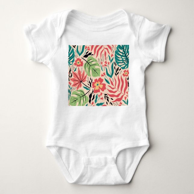 Body Para Bebê Folhas tropicais e flores: Fusão de safra (Frente)