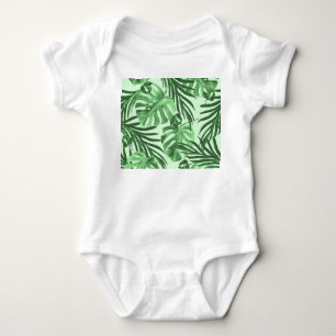 Body Para Bebê Folhas tropicais e flores, padrão de aquarela.
