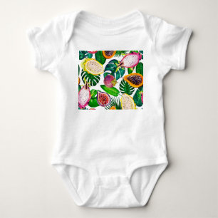 Body Para Bebê Folhas tropicais, frutas, padrão sem costura de gu