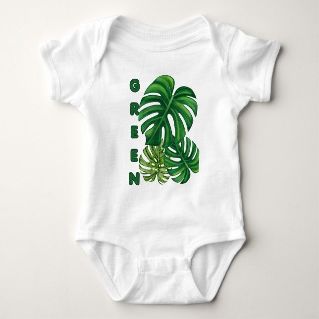 Body Para Bebê Folhas Verdes de Monstera (Frente)