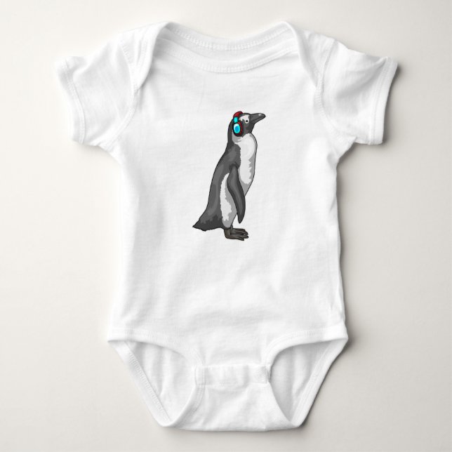 Body Para Bebê Fone de ouvido para música pinguim (Frente)