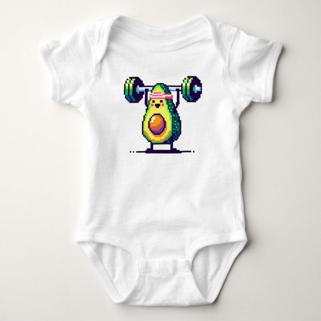 Body Para Bebê Forte Avocado - Engraçado Engraçado Arte Pixel (Frente)