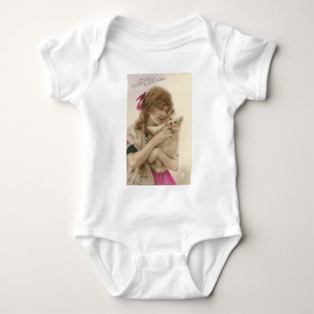 Body Para Bebê Foto antiga vitoriana e cão (Frente)