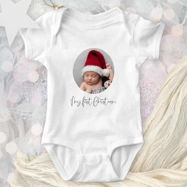 Body Para Bebê Foto Circular Personalizada do Script de Natal Bab (Criador carregado)